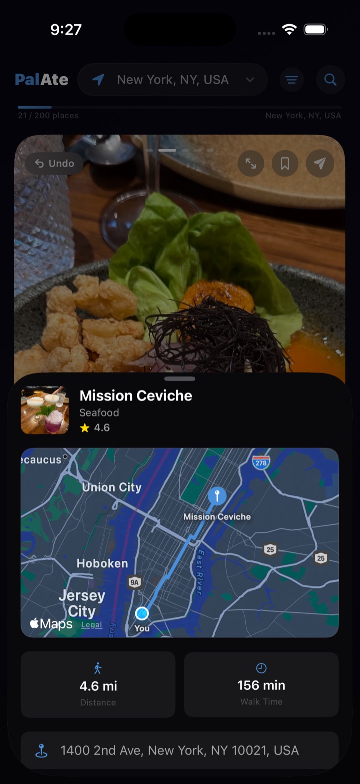 PalAte map view of nearby restaurants