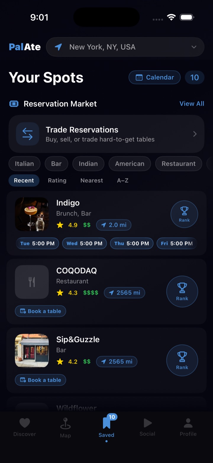 PalAte saved list of restaurants