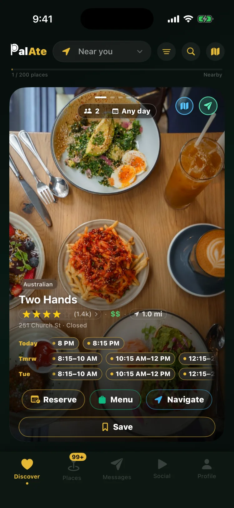 Two Hands on the deck with tonight’s tables — 8 PM and 8:15 PM — sitting on the card