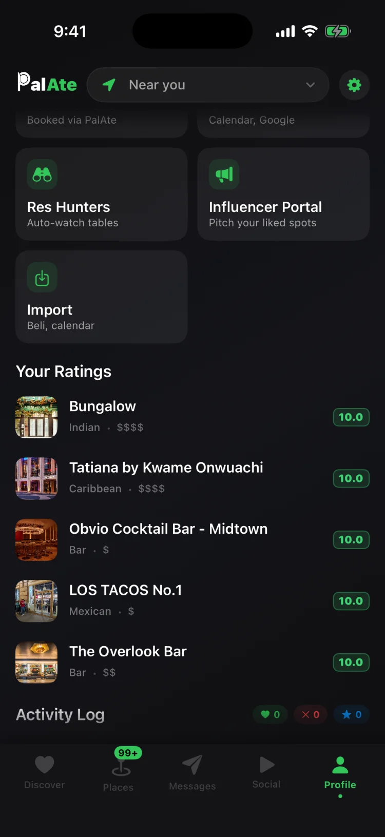 A ranked list of rated restaurants